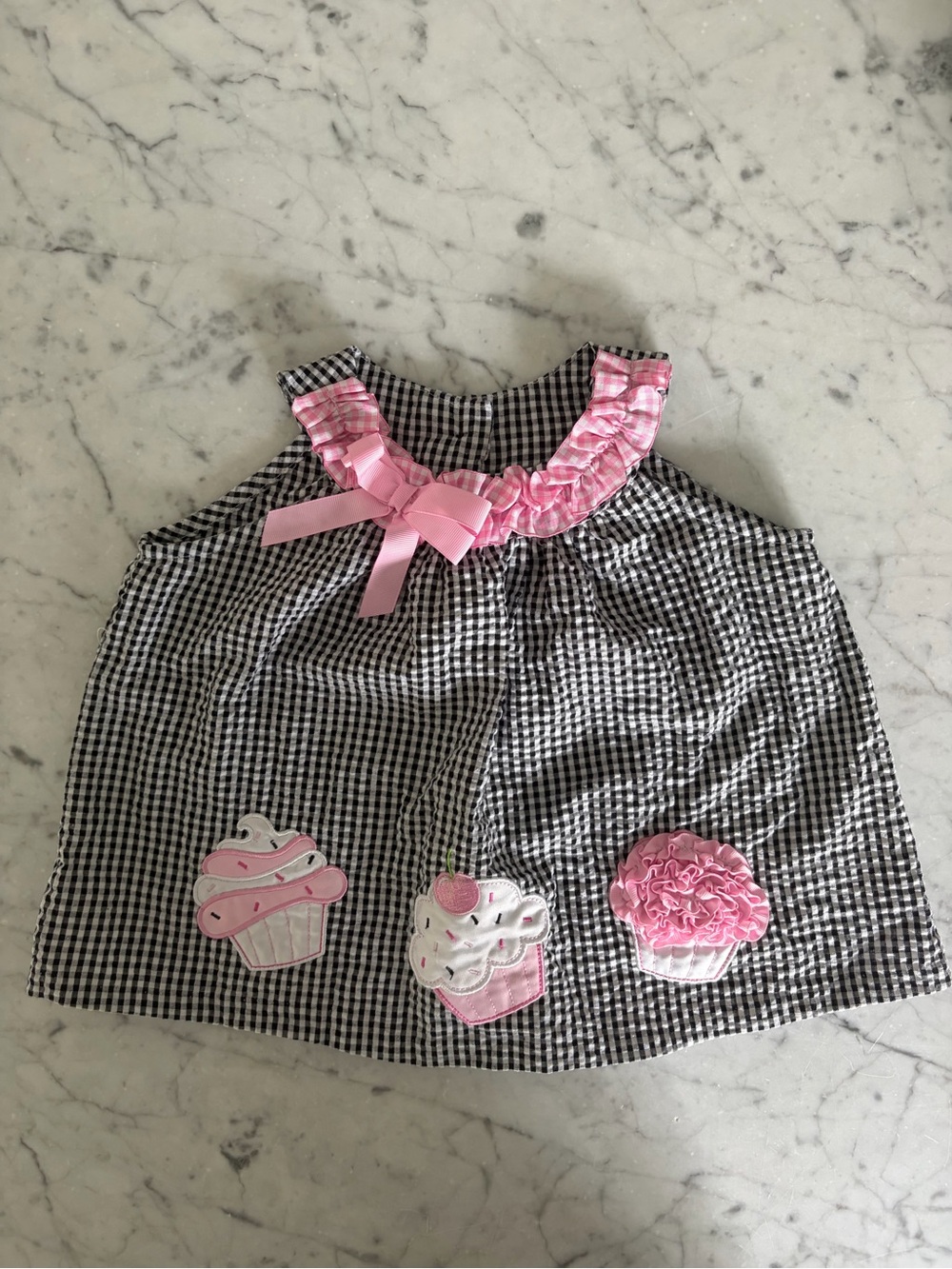 Vintage 00s Girls Seersucker Checkered Cupcake Top (Toddler/24 Months)